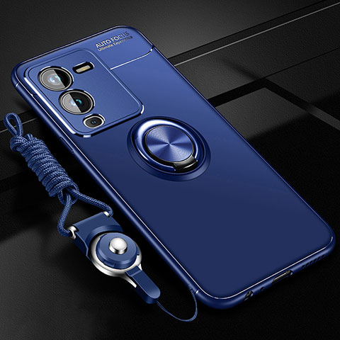 Coque Ultra Fine Silicone Souple Housse Etui avec Support Bague Anneau Aimante Magnetique SD3 pour Vivo V25 Pro 5G Bleu