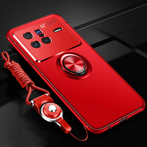 Coque Ultra Fine Silicone Souple Housse Etui avec Support Bague Anneau Aimante Magnetique SD3 pour Vivo X80 5G Rouge