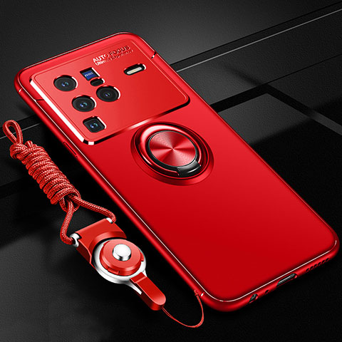 Coque Ultra Fine Silicone Souple Housse Etui avec Support Bague Anneau Aimante Magnetique SD3 pour Vivo X80 Pro 5G Rouge