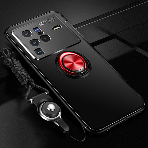 Coque Ultra Fine Silicone Souple Housse Etui avec Support Bague Anneau Aimante Magnetique SD3 pour Vivo X80 Pro 5G Rouge et Noir