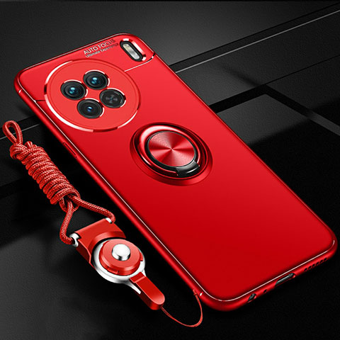 Coque Ultra Fine Silicone Souple Housse Etui avec Support Bague Anneau Aimante Magnetique SD3 pour Vivo X90 5G Rouge