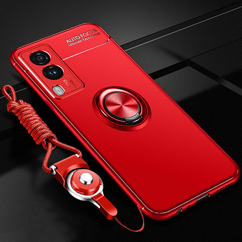 Coque Ultra Fine Silicone Souple Housse Etui avec Support Bague Anneau Aimante Magnetique SD3 pour Vivo Y71t 5G Rouge