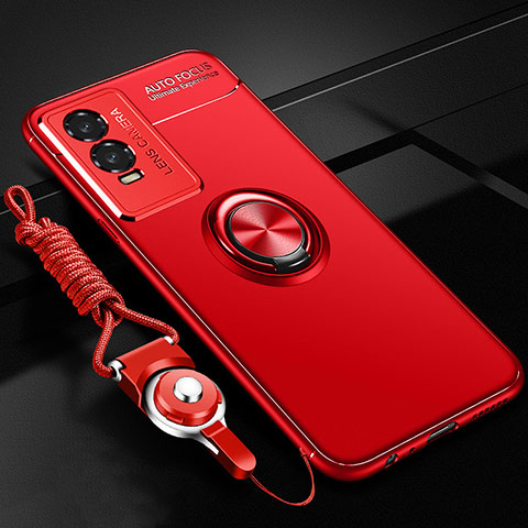 Coque Ultra Fine Silicone Souple Housse Etui avec Support Bague Anneau Aimante Magnetique SD3 pour Vivo Y76s 5G Rouge