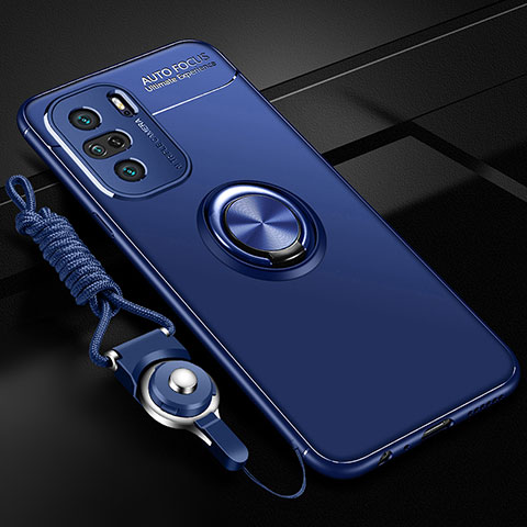 Coque Ultra Fine Silicone Souple Housse Etui avec Support Bague Anneau Aimante Magnetique SD3 pour Xiaomi Poco F3 5G Bleu