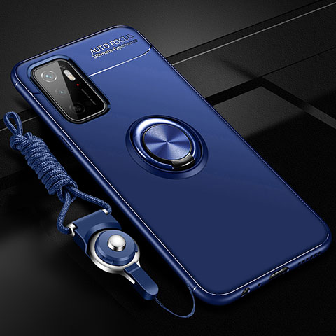 Coque Ultra Fine Silicone Souple Housse Etui avec Support Bague Anneau Aimante Magnetique SD3 pour Xiaomi Redmi 10 Prime Plus 5G Bleu