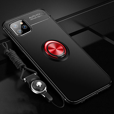 Coque Ultra Fine Silicone Souple Housse Etui avec Support Bague Anneau Aimante Magnetique T01 pour Apple iPhone 11 Pro Max Rouge et Noir