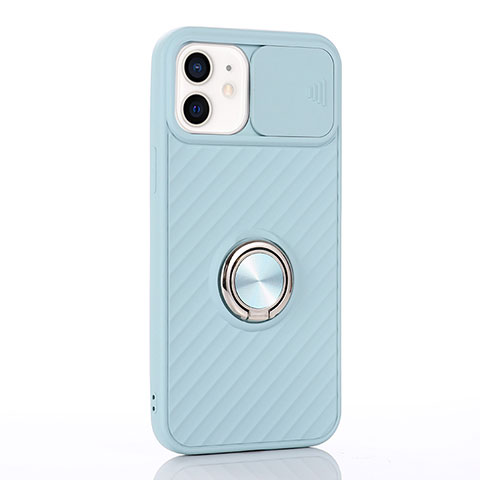 Coque Ultra Fine Silicone Souple Housse Etui avec Support Bague Anneau Aimante Magnetique T01 pour Apple iPhone 12 Bleu Clair