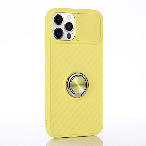 Coque Ultra Fine Silicone Souple Housse Etui avec Support Bague Anneau Aimante Magnetique T01 pour Apple iPhone 12 Pro Jaune