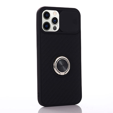 Coque Ultra Fine Silicone Souple Housse Etui avec Support Bague Anneau Aimante Magnetique T01 pour Apple iPhone 12 Pro Noir