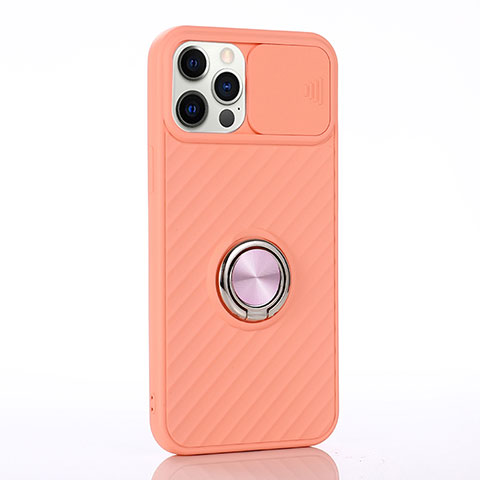 Coque Ultra Fine Silicone Souple Housse Etui avec Support Bague Anneau Aimante Magnetique T01 pour Apple iPhone 12 Pro Orange