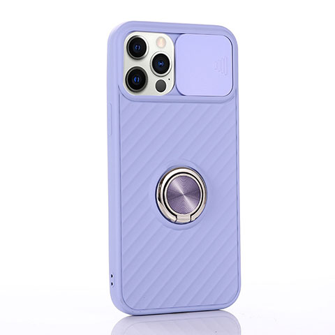 Coque Ultra Fine Silicone Souple Housse Etui avec Support Bague Anneau Aimante Magnetique T01 pour Apple iPhone 12 Pro Violet Clair