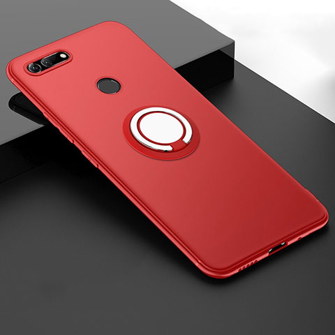 Coque Ultra Fine Silicone Souple Housse Etui avec Support Bague Anneau Aimante Magnetique T01 pour Huawei Honor V20 Rouge