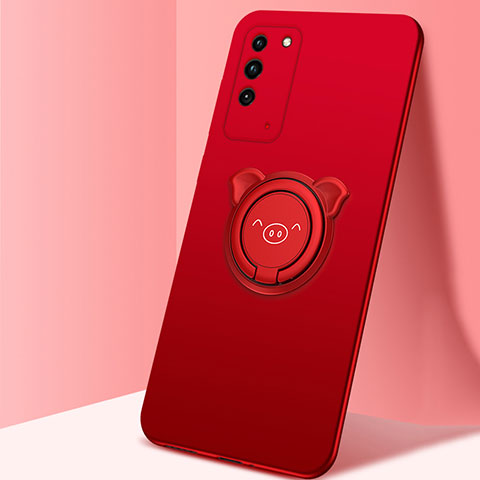 Coque Ultra Fine Silicone Souple Housse Etui avec Support Bague Anneau Aimante Magnetique T01 pour Huawei Honor X10 5G Rouge