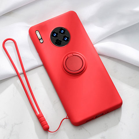 Coque Ultra Fine Silicone Souple Housse Etui avec Support Bague Anneau Aimante Magnetique T01 pour Huawei Mate 30 Pro Rouge