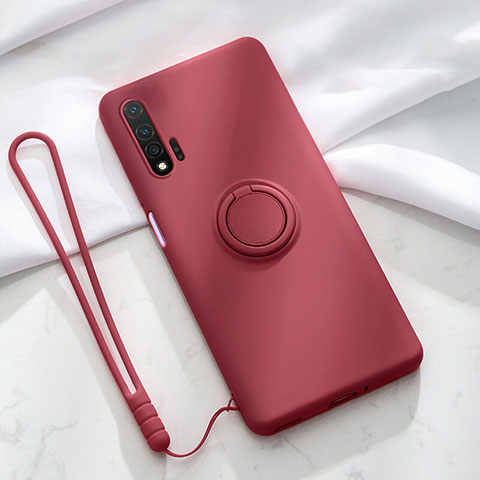 Coque Ultra Fine Silicone Souple Housse Etui avec Support Bague Anneau Aimante Magnetique T01 pour Huawei Nova 6 5G Vin Rouge