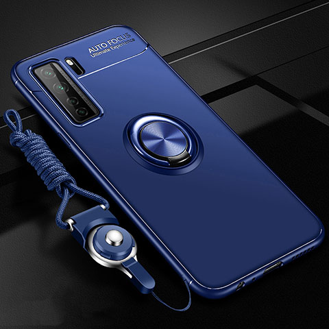 Coque Ultra Fine Silicone Souple Housse Etui avec Support Bague Anneau Aimante Magnetique T01 pour Huawei P40 Lite 5G Bleu