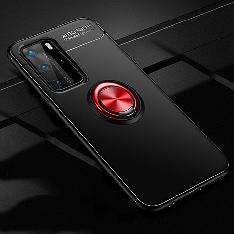 Coque Ultra Fine Silicone Souple Housse Etui avec Support Bague Anneau Aimante Magnetique T01 pour Huawei P40 Pro Rouge et Noir