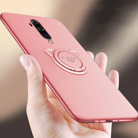 Coque Ultra Fine Silicone Souple Housse Etui avec Support Bague Anneau Aimante Magnetique T01 pour OnePlus 7T Pro Rose