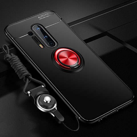 Coque Ultra Fine Silicone Souple Housse Etui avec Support Bague Anneau Aimante Magnetique T01 pour OnePlus 8 Pro Rouge et Noir