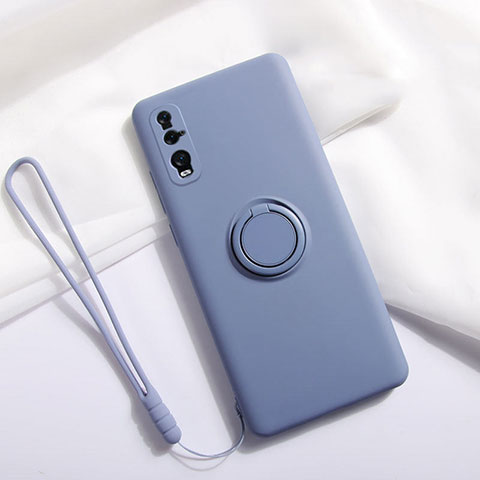 Coque Ultra Fine Silicone Souple Housse Etui avec Support Bague Anneau Aimante Magnetique T01 pour Oppo Find X2 Gris