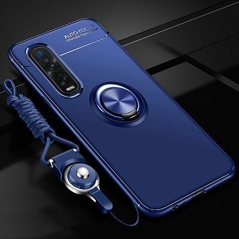 Coque Ultra Fine Silicone Souple Housse Etui avec Support Bague Anneau Aimante Magnetique T01 pour Oppo Find X2 Pro Bleu