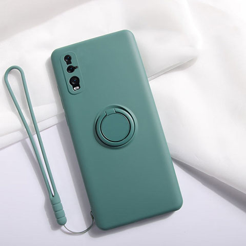 Coque Ultra Fine Silicone Souple Housse Etui avec Support Bague Anneau Aimante Magnetique T01 pour Oppo Find X2 Vert