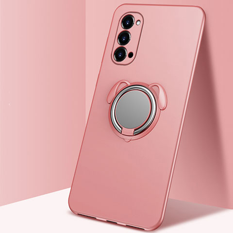 Coque Ultra Fine Silicone Souple Housse Etui avec Support Bague Anneau Aimante Magnetique T01 pour Oppo Reno4 Pro 5G Or Rose