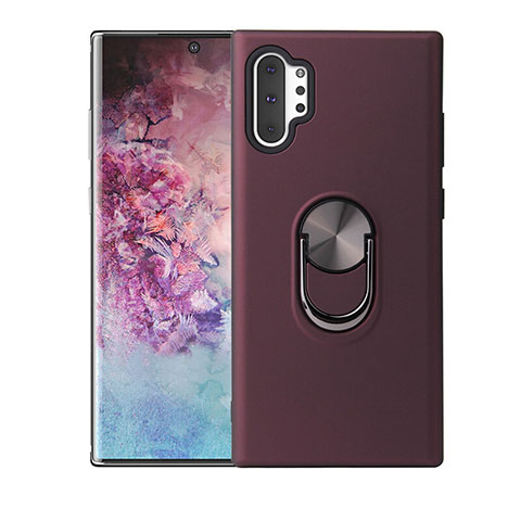 Coque Ultra Fine Silicone Souple Housse Etui avec Support Bague Anneau Aimante Magnetique T01 pour Samsung Galaxy Note 10 Plus 5G Vin Rouge