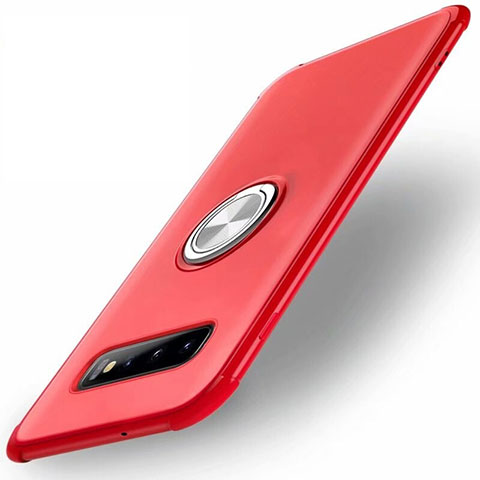 Coque Ultra Fine Silicone Souple Housse Etui avec Support Bague Anneau Aimante Magnetique T01 pour Samsung Galaxy S10 5G Rouge