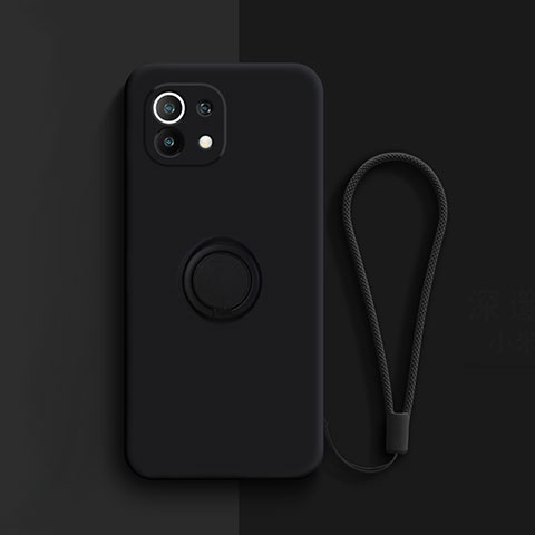 Coque Ultra Fine Silicone Souple Housse Etui avec Support Bague Anneau Aimante Magnetique T01 pour Xiaomi Mi 11 5G Noir