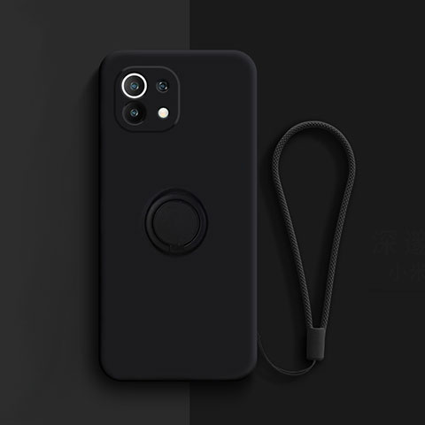 Coque Ultra Fine Silicone Souple Housse Etui avec Support Bague Anneau Aimante Magnetique T01 pour Xiaomi Mi 11 Lite 4G Noir