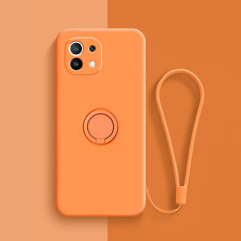 Coque Ultra Fine Silicone Souple Housse Etui avec Support Bague Anneau Aimante Magnetique T01 pour Xiaomi Mi 11 Lite 4G Orange