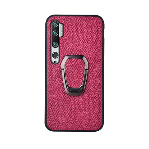 Coque Ultra Fine Silicone Souple Housse Etui avec Support Bague Anneau Aimante Magnetique T01 pour Xiaomi Mi Note 10 Pro Rose Rouge