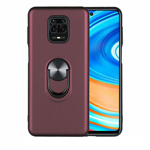 Coque Ultra Fine Silicone Souple Housse Etui avec Support Bague Anneau Aimante Magnetique T01 pour Xiaomi Poco M2 Pro Vin Rouge