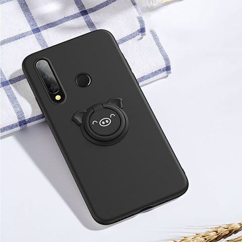 Coque Ultra Fine Silicone Souple Housse Etui avec Support Bague Anneau Aimante Magnetique T02 pour Huawei Honor 20i Noir