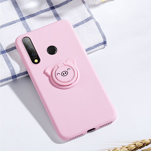 Coque Ultra Fine Silicone Souple Housse Etui avec Support Bague Anneau Aimante Magnetique T02 pour Huawei Honor 20i Rose