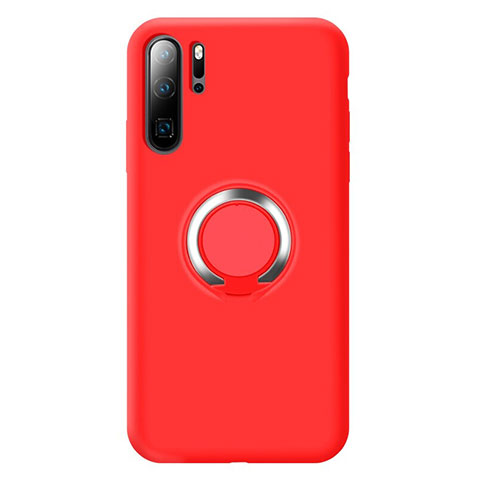 Coque Ultra Fine Silicone Souple Housse Etui avec Support Bague Anneau Aimante Magnetique T02 pour Huawei P30 Pro New Edition Rouge