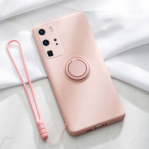 Coque Ultra Fine Silicone Souple Housse Etui avec Support Bague Anneau Aimante Magnetique T02 pour Huawei P40 Pro Rose