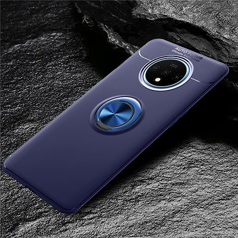 Coque Ultra Fine Silicone Souple Housse Etui avec Support Bague Anneau Aimante Magnetique T02 pour OnePlus 7T Bleu