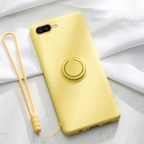 Coque Ultra Fine Silicone Souple Housse Etui avec Support Bague Anneau Aimante Magnetique T02 pour Oppo R15X Jaune