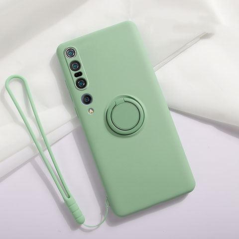 Coque Ultra Fine Silicone Souple Housse Etui avec Support Bague Anneau Aimante Magnetique T02 pour Xiaomi Mi 10 Pro Cyan