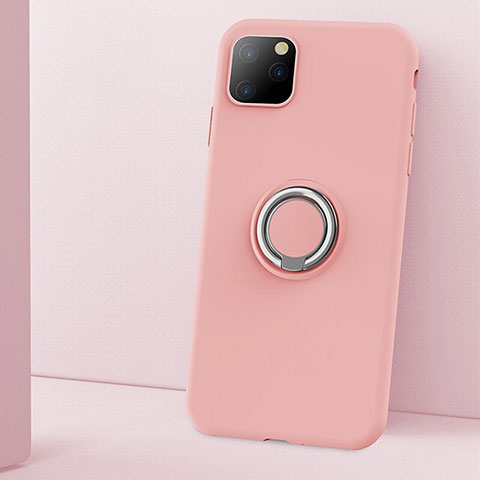 Coque Ultra Fine Silicone Souple Housse Etui avec Support Bague Anneau Aimante Magnetique T03 pour Apple iPhone 11 Pro Max Rose