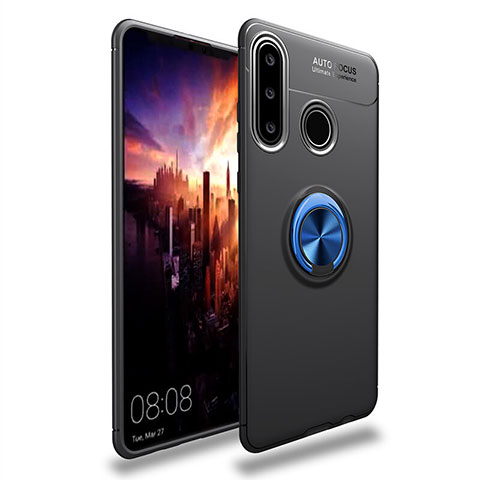 Coque Ultra Fine Silicone Souple Housse Etui avec Support Bague Anneau Aimante Magnetique T03 pour Huawei Nova 4e Bleu et Noir