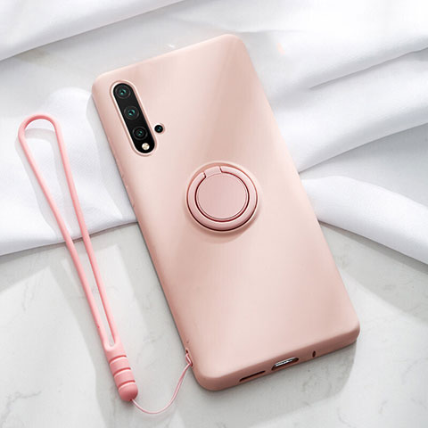 Coque Ultra Fine Silicone Souple Housse Etui avec Support Bague Anneau Aimante Magnetique T03 pour Huawei Nova 5 Rose