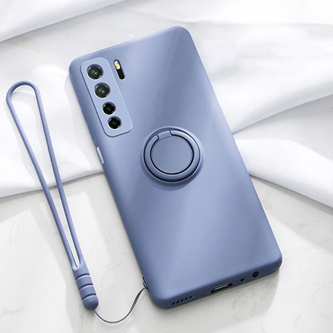 Coque Ultra Fine Silicone Souple Housse Etui avec Support Bague Anneau Aimante Magnetique T03 pour Huawei Nova 7 SE 5G Violet