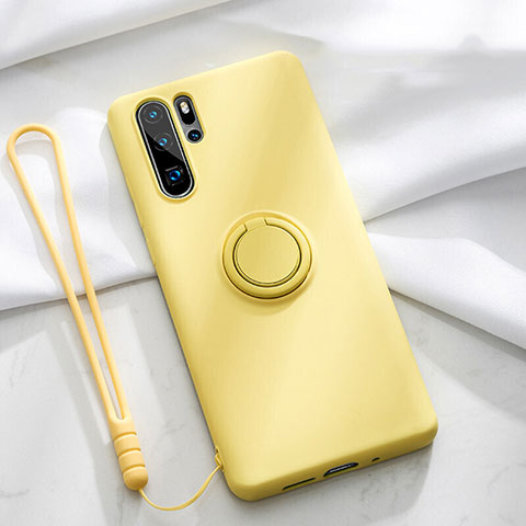 Coque Ultra Fine Silicone Souple Housse Etui avec Support Bague Anneau Aimante Magnetique T03 pour Huawei P30 Pro Jaune