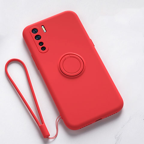 Coque Ultra Fine Silicone Souple Housse Etui avec Support Bague Anneau Aimante Magnetique T03 pour Oppo F15 Rouge