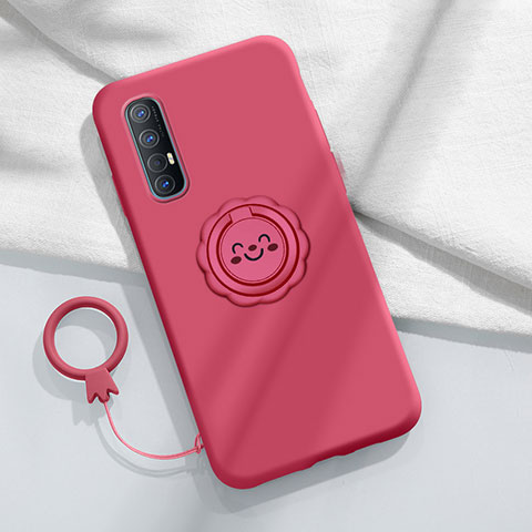 Coque Ultra Fine Silicone Souple Housse Etui avec Support Bague Anneau Aimante Magnetique T03 pour Oppo Find X2 Neo Vin Rouge