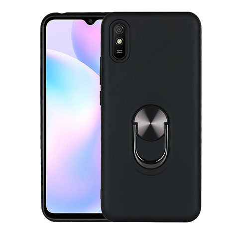 Coque Ultra Fine Silicone Souple Housse Etui avec Support Bague Anneau Aimante Magnetique T03 pour Xiaomi Redmi 9A Noir