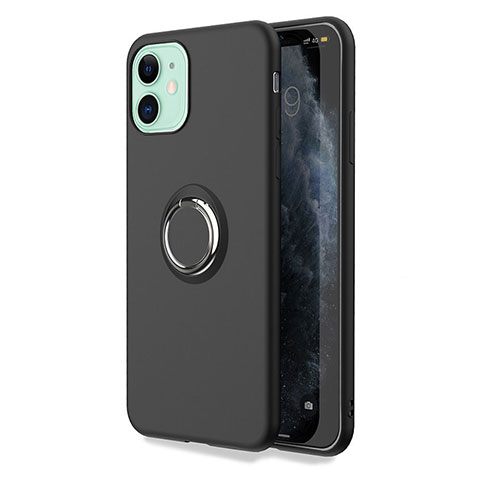 Coque Ultra Fine Silicone Souple Housse Etui avec Support Bague Anneau Aimante Magnetique T04 pour Apple iPhone 11 Noir